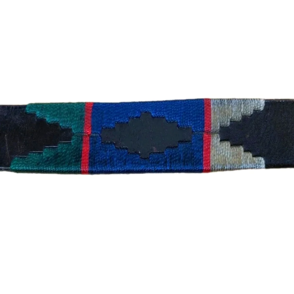 Vintage Southwestern Aztec Tribal Embroidered Brown Leather Belt Adult Sz 38